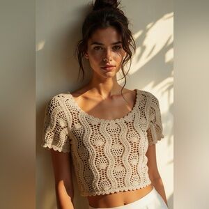 Jessica Simpson Crochet Lace Crop Top with Cami in Cream Size XS NWOT